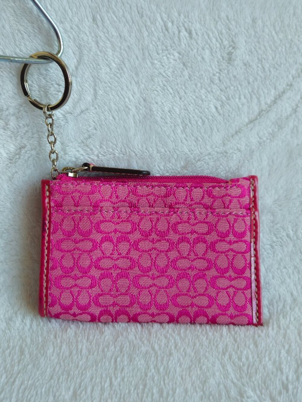 Vintage Coach Y2K PINK Signature C Logo Card Holder Key Chain Coin Case Wallet